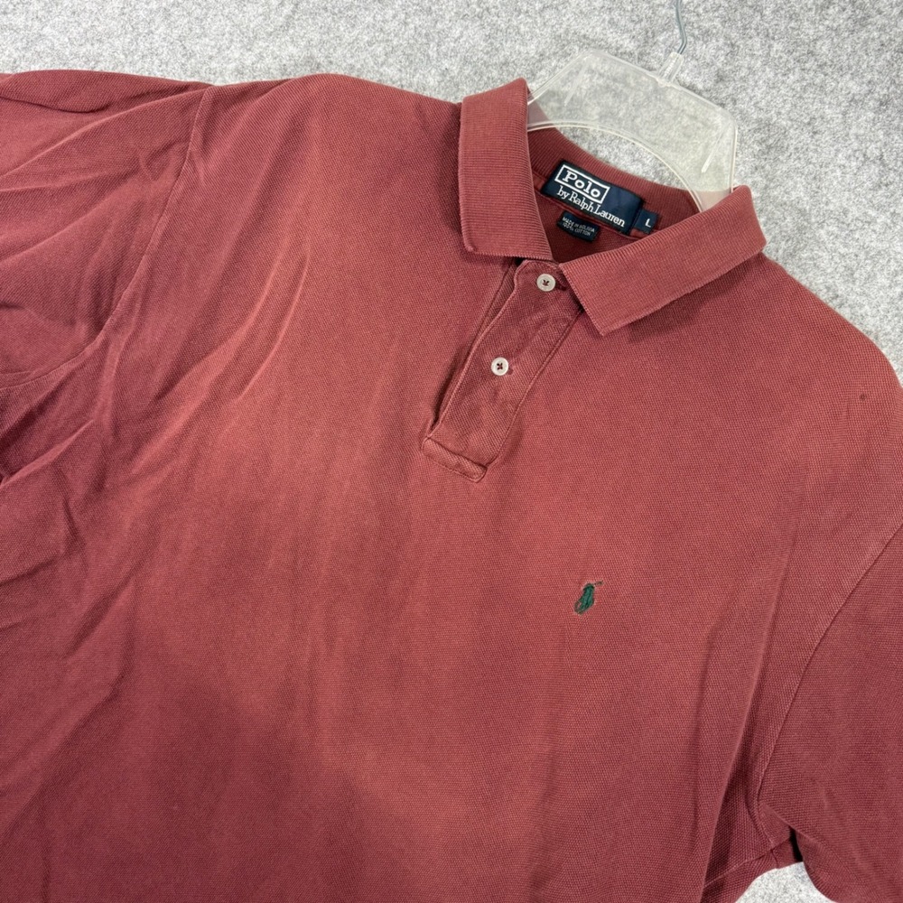 Polo Ralph Lauren Polo Shirt Mens Large Burgundy Red Short Sleeve Pique Cotton